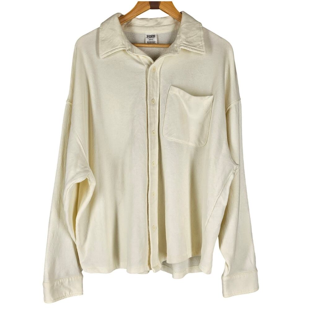 VS PINK VICTORIA'S SECRET WOMEN'S CREAM BUTTON-DOWN SHIRT SIZE MEDIUM 170/96A